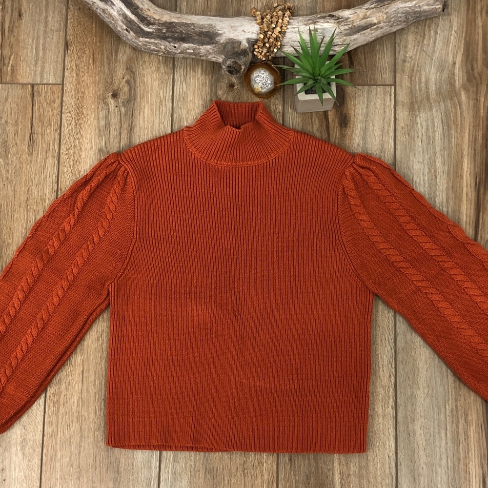 Sweet & Sinful Burnt Orange Balloon Sleeve Cowl Neck Sweater